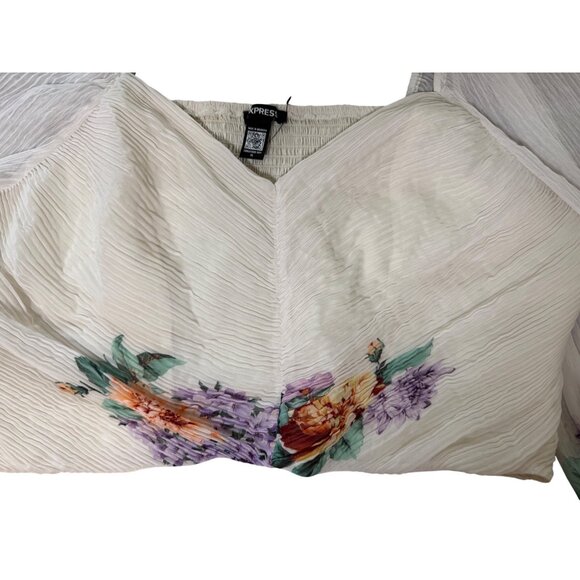 Express Floral Off-Shoulder Top XL White Purple Orange Blouse, Sustainable - Picture 4 of 6